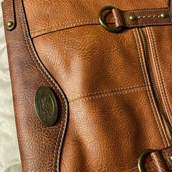 Large size BOC bag. Saddle tan colored. Showing wear on bottom corners. - Picture 2 of 8